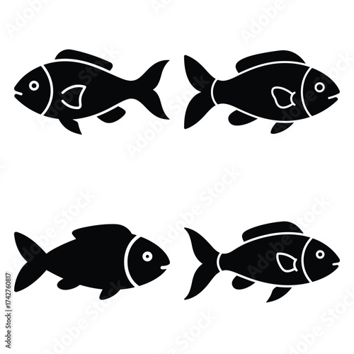 ocean fish silhouette vector icon bundle