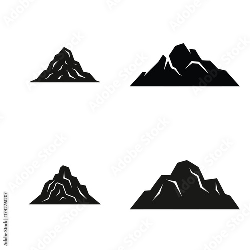 rocky hill silhouette vector icon bundle