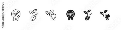Coffee beans quality check in outline style. Product vector graphics