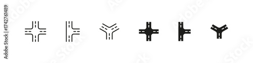 Crossroads in outline and filled style. Road vector graphics