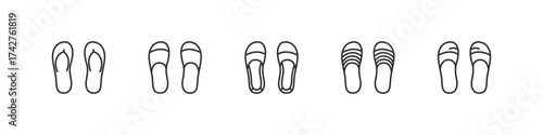 Slippers footwear in outline style. Minimal shoes vector design