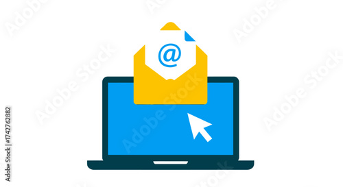 Digital Communication Concept Illustrating Email and Laptop with Cursor Symbolizing Online Messaging and Internet Services
