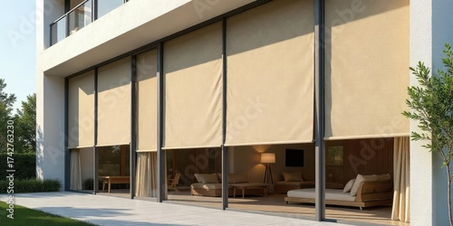 Wallpaper Mural Modern Beige Exterior Roller Shades Provide Shade and Privacy for a Luxurious Living Space Torontodigital.ca