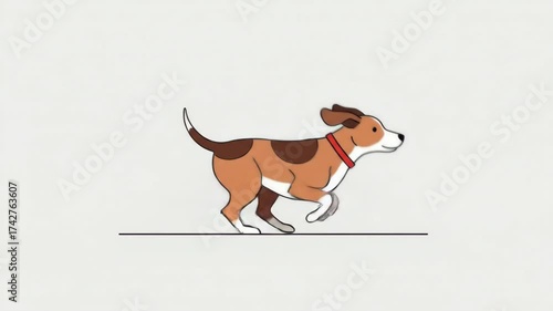 Animated dog running across the screen in a cartoon style.