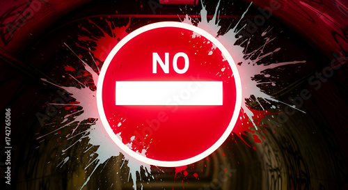 Prohibited Entry Sign In A Dark Tunnel Showing Restriction And Forbidden Access