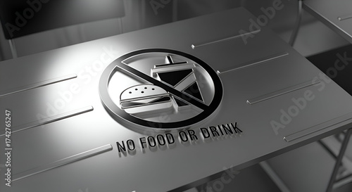 Prohibited Sign: A Metallic Surface with Icons Indicating Food And Drink Restrictions