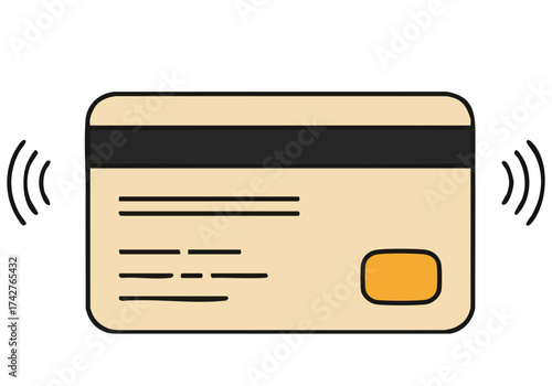 A clean, modern illustration depicts a credit card contactless payment.  Waves of energy radiate outwards, showcasing 'Pay Touchless Ease'. Simple, bright, and easily recognizable.