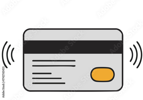 A clean, modern illustration depicts a credit card with contactless payment waves, showcasing 'Pay Touchless Ease'. Simple, bright design for digital marketing.