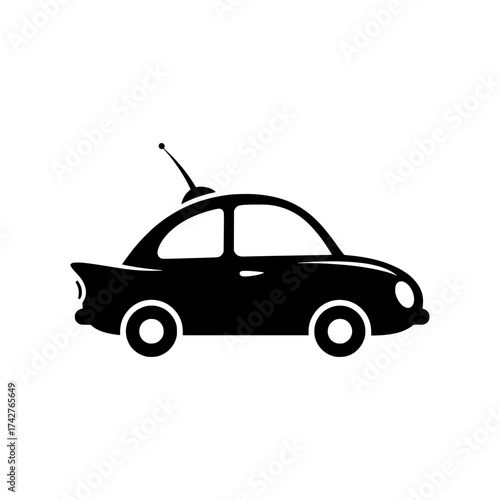 Black silhouette car icon with antenna isolated on white background suitable for transportation and travel themes