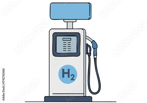 modern fuel pump illustration promotes hydrogen fuel cell technology Clean design bright colors and a clear focus on the H2 symbol Ideal for energy and sustainability concepts
