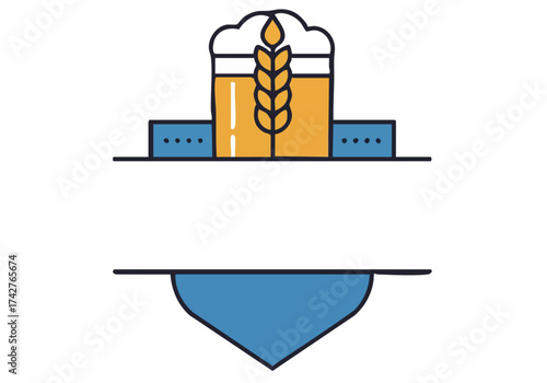 modern flat-lined logo featuring a beer mug with foam and a stylized Pride flag Clean lines and vibrant colors create a festive and celebratory design Suitable for branding and promotional materials