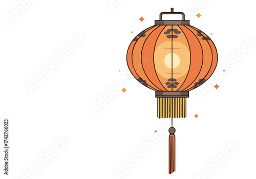A stylized lantern glows warmly, radiating light. Simple, modern design with a tassel. Perfect for Asian-themed visuals and celebrations.