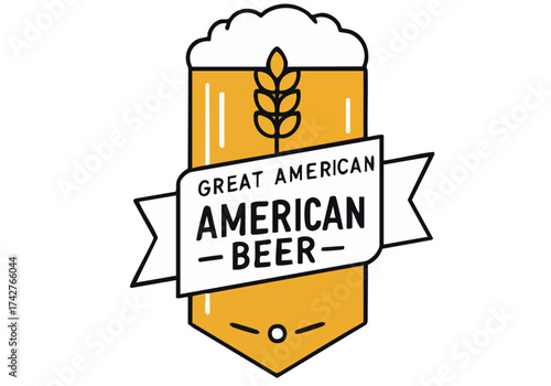 A stylized logo featuring a beer mug with the "Great American Beer" emblem. Bold, modern design with a bright, yellow background. Perfect for branding and advertising.