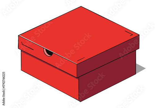 A vibrant red shoebox illustration, showcasing a simple, modern design. Clean lines and bold color create a striking visual. Perfect for branding, packaging, or design projects.