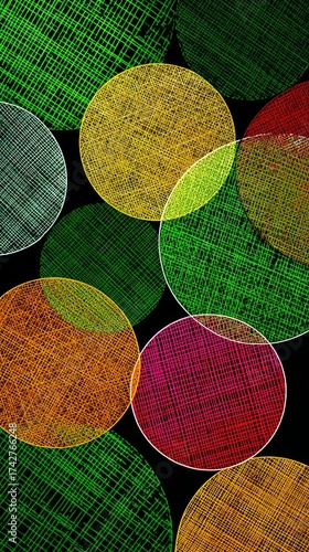Wallpaper Mural Bold circular shapes overlap in a dynamic grid pattern, showcasing vibrant colors and intricate textures that create an engaging visual experience Torontodigital.ca