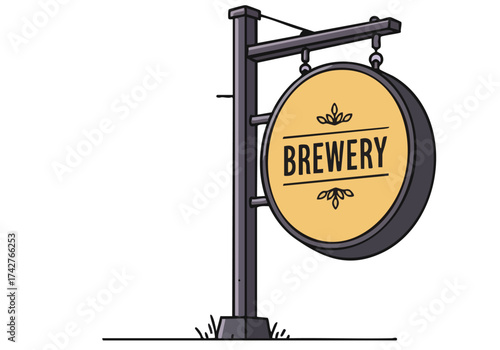 A vintage-style brewery sign with a brew mark. Clean, graphic illustration. Perfect for branding, craft beer, and pub themes. Modern, pastel background.
