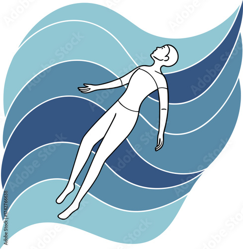 Floating Human Silhouette with Layered Transparent Shapes  Abstract Mind, Energy, and Soul Concept Illustration