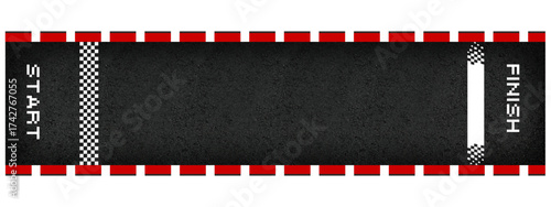 black and white film strip, black and white background, Race road Start and finish top view asphalt track, sport speedway racetrack, competition roadway. border red and white. - 1