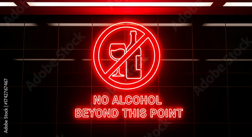 Prohibition Sign Bright Red Neon Illuminate Wall Sign No Alcohol Forbidden Zone Display