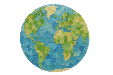 Hand crafted paper collage globe representing earth and world maps, showing global environment and connection concept