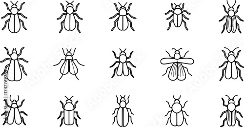 Simple line set of insect icons.
