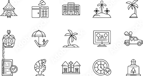 Simple line set of tourism icons.