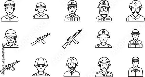 Simple line set of military icons.
