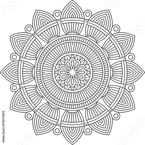 Vector art of intricate black and white mandala pattern