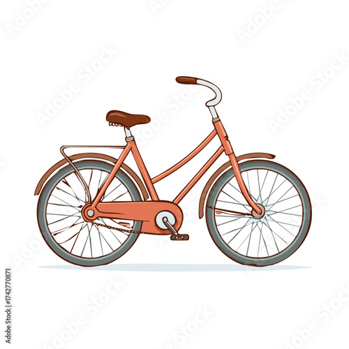 Vintage red step-through bicycle in a classic hand-drawn illustration style