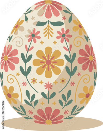 Vector art of an easter egg decorated with colorful floral patterns
