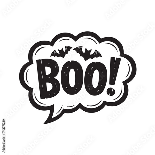 Spooky halloween boo speech bubble with bats for a frighteningly fun design silhouette
