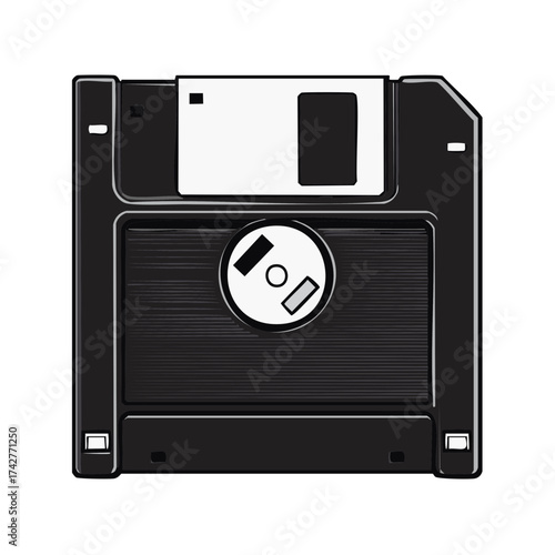 Vintage 3.5 inch floppy disk vector illustration. Retro computer data storage technology concept.