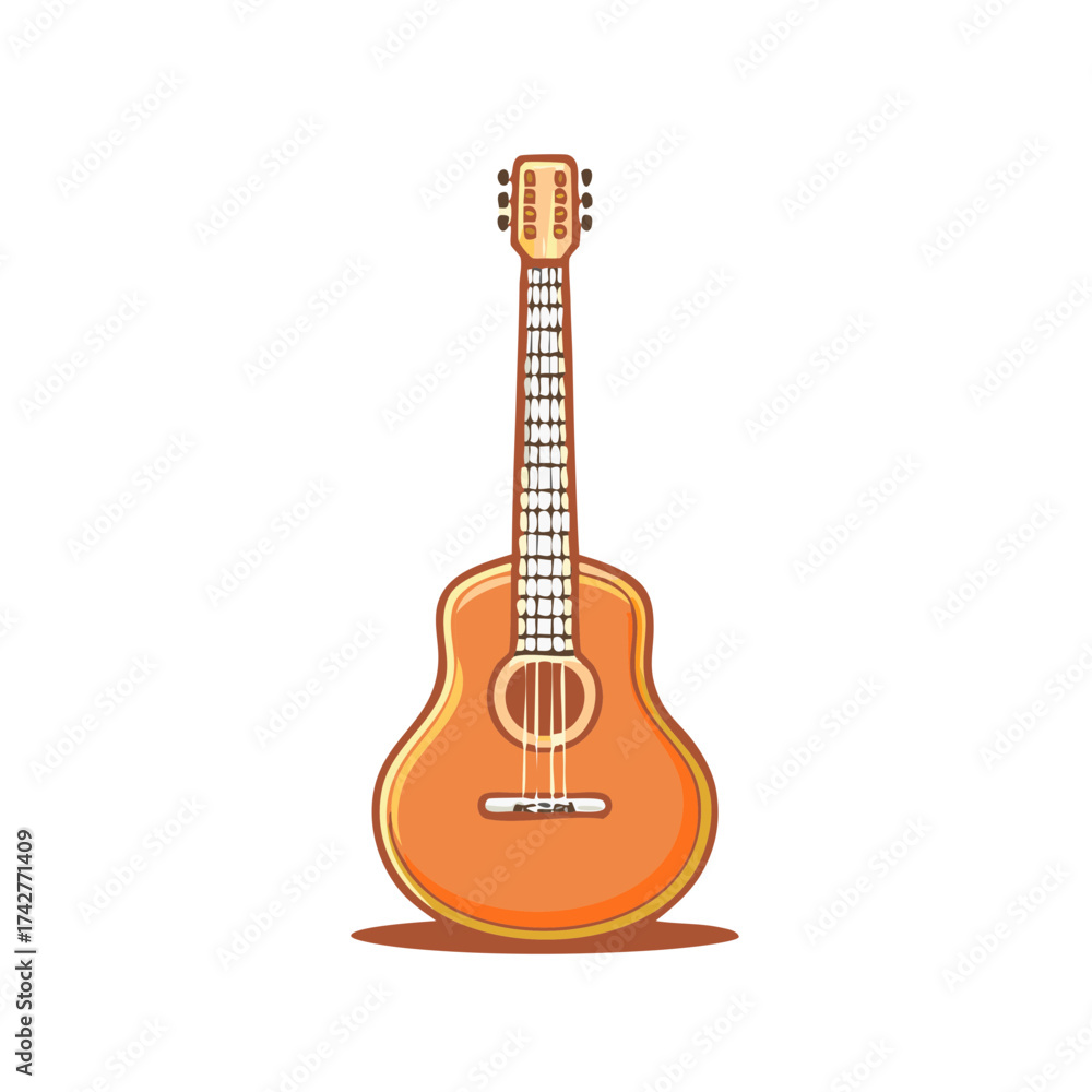 Naklejka premium Acoustic guitar with a warm brown body and light colored neck and strings