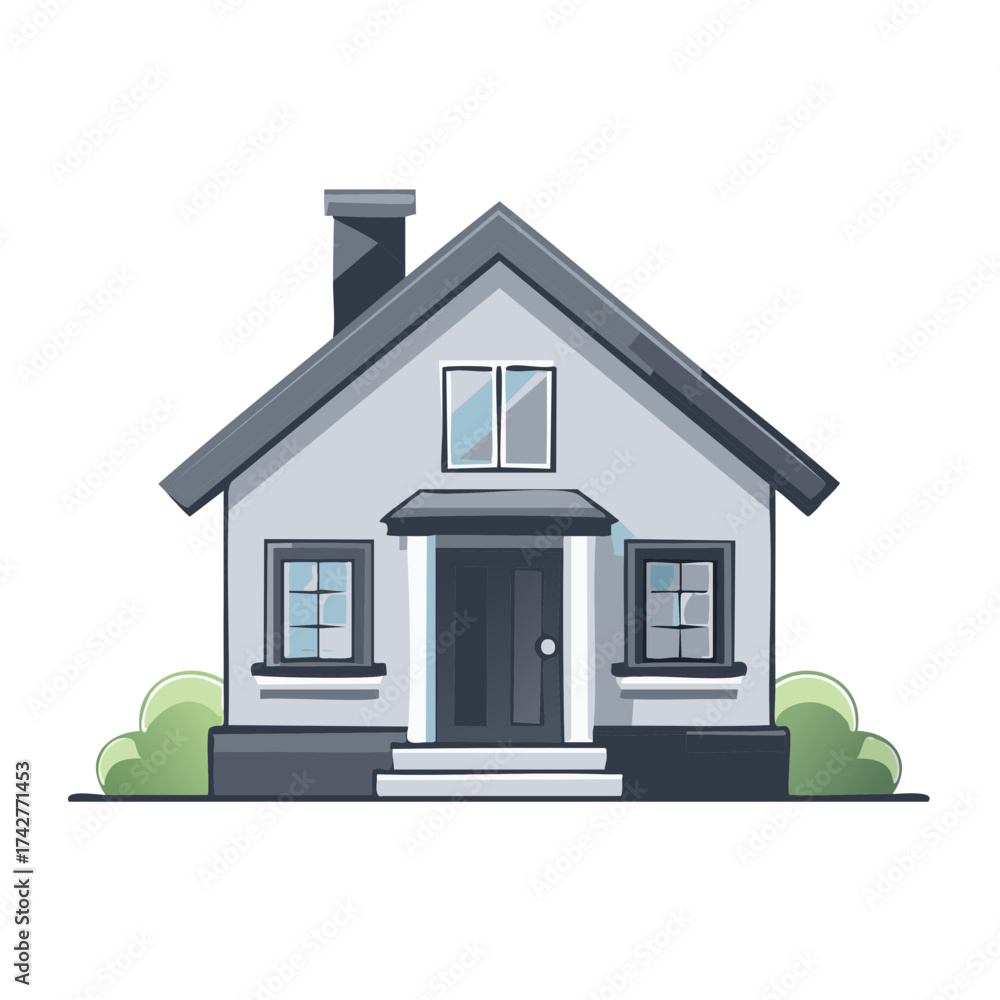 Fototapeta premium Cartoon Illustration of a Suburban Family Home with a Grey Roof