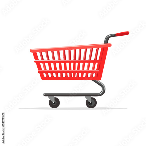 Empty red supermarket shopping cart vector illustration for retail and ecommerce