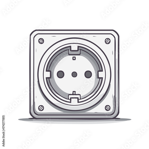 Hand drawn cartoon illustration of a European electrical power outlet socket