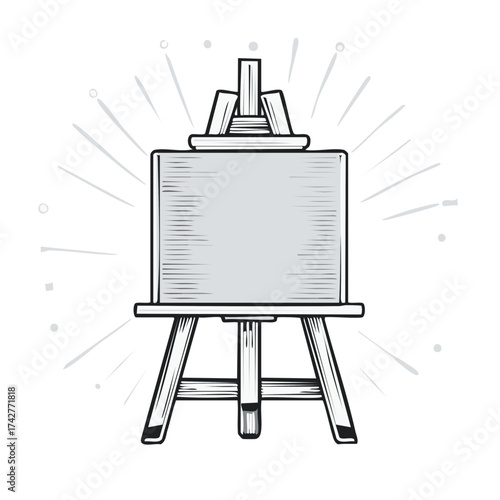Art Easel Drawing with Blank Canvas for Painting or Presentation Sketch