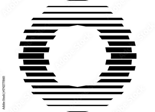 Ring. Circular vector pattern of black parallel lines on a white background. Striped Vector background. Geometric design element for decor, advertising, packaging. labels