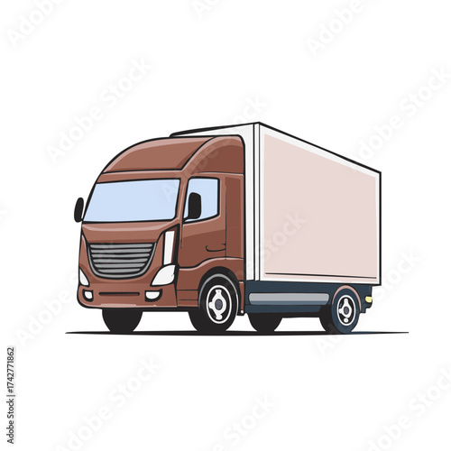 Illustration of a brown delivery truck with enclosed cargo space on a white background
