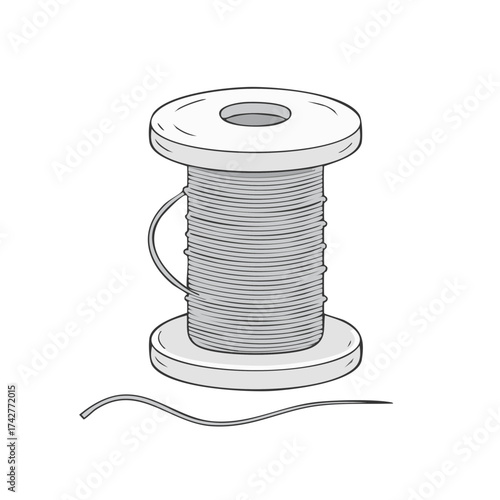 Hand drawn sketch of a spool of thin metallic wire or thread for crafts and hobbies