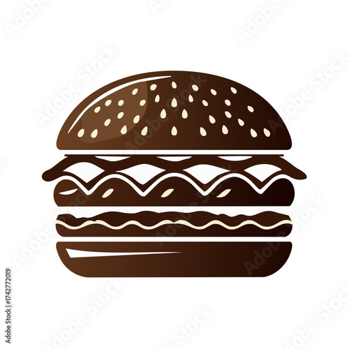 Chocolate Burger Illustration with Sesame Seeds and Layered Fillings