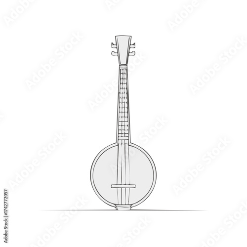 Minimalist Banjo Drawing: Strings, Fretboard, Musical Instrument Illustration