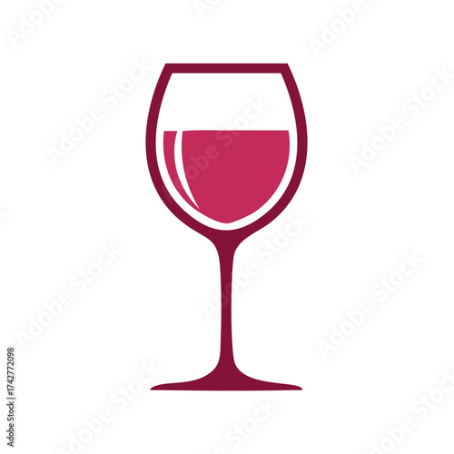 Elegant Wine Glass with Deep Red Wine Illustration
