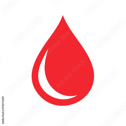 Simple red blood drop icon symbolizing health or medical concepts against a white background