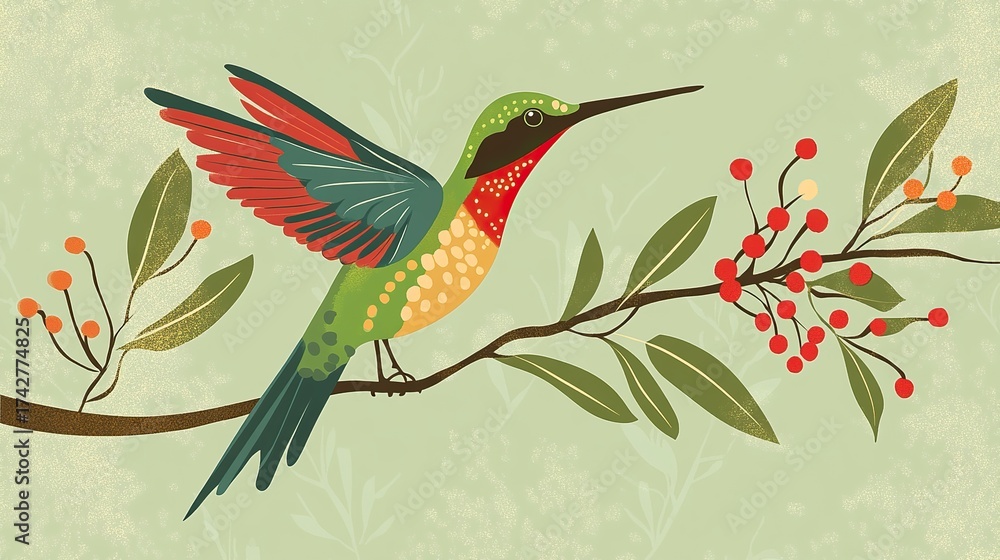 Naklejka premium bird, hummingbird, nature, animal, flying, green, flower,