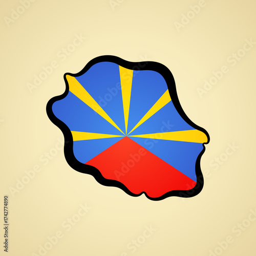 Map of Reunion with flag and black outline.