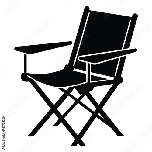 Solid black folding chair features armrests and a supportive back suitable for relaxing indoors