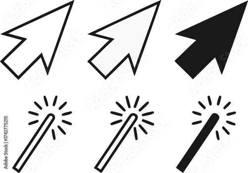 Cursor and Magic Wand Icon Set Vector Illustration