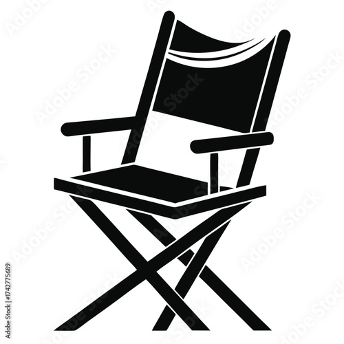 Black illustration shows a directors chair with an adjustable back support on white