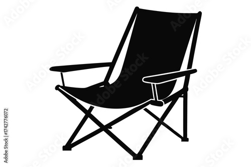 Sleek black folding chair with armrests creates a stylish and portable seating solution